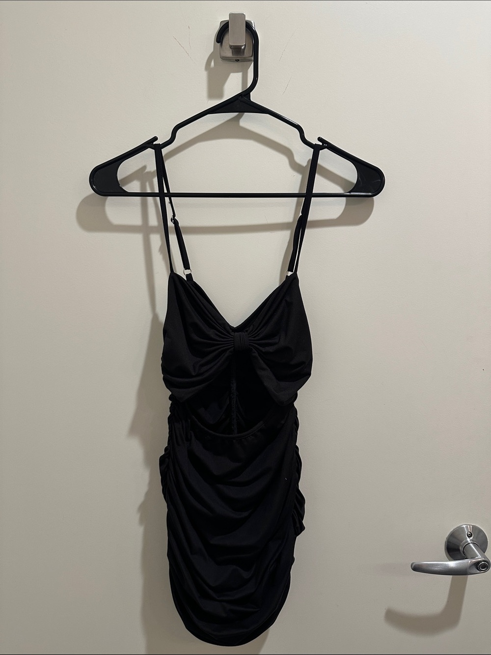 Black Ruched Tie-Front Mini Dress
